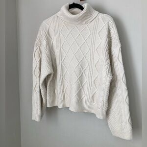 Tahari Cream Cable Knit Turtleneck Sweater